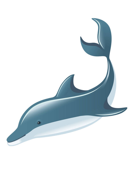 Blue dolphin cartoon sea animal design flat vector illustration isolated on white background - Vektor, kép