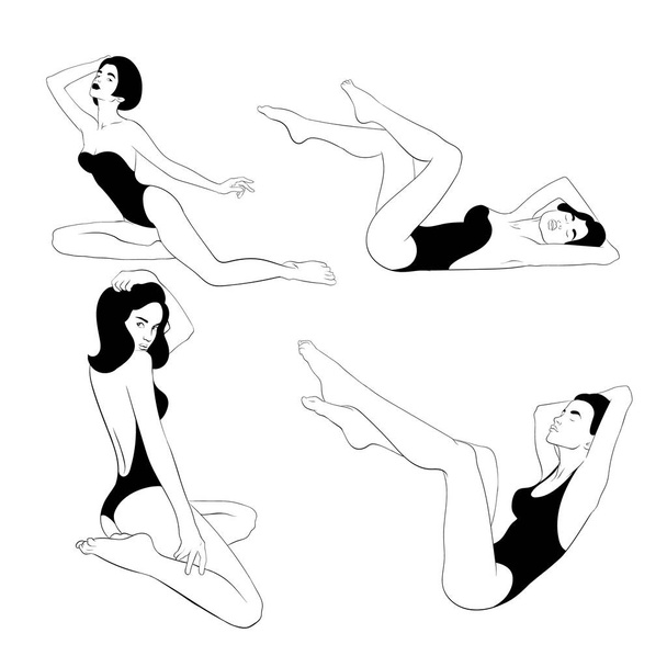 Vector hand drawn illustration of girls in swimsuits isolated. - Wektor, obraz