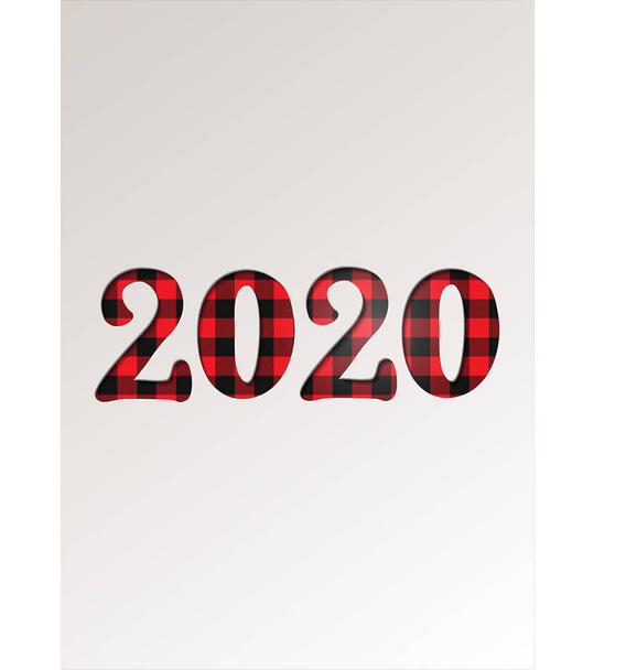 Papier coupé sur carte de voeux vacances d'hiver saisonnières - Bonne année 2020 sur carreaux tartan - illustration vectorielle
 - Vecteur, image