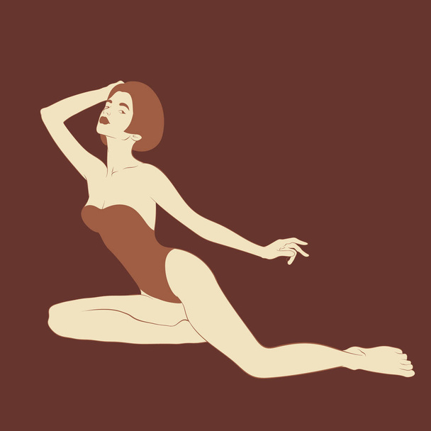 Vector hand drawn illustration of girl in swimsuit with bob hairstyle isolated. - Vettoriali, immagini