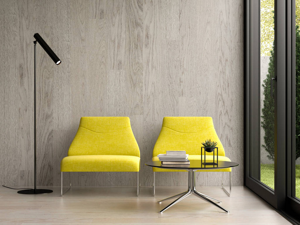 Interior de la moderna sala de estar con sofá 3d renderizado
 - Foto, imagen