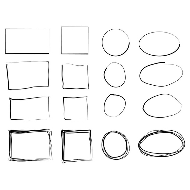 schwarzer Kreis und quadratischer Rahmen. Pinselstriche. Gestaltungselemente gesetzt - Vektor, Bild