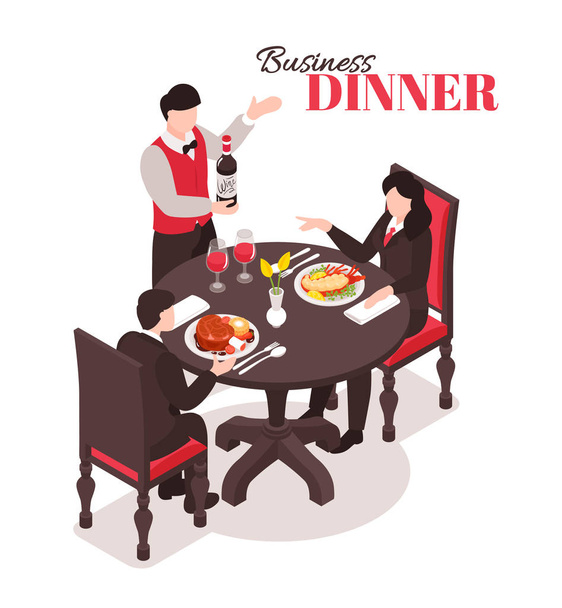 Business Dinner Isometric Composition - Vector, Image
