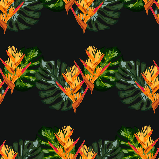 Seamless wallpaper pattern summer jungle art in trendy style of hand-drawing - Vector, Image