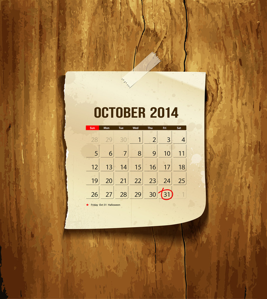 カレンダー 2014 年 10 月 - ベクター画像