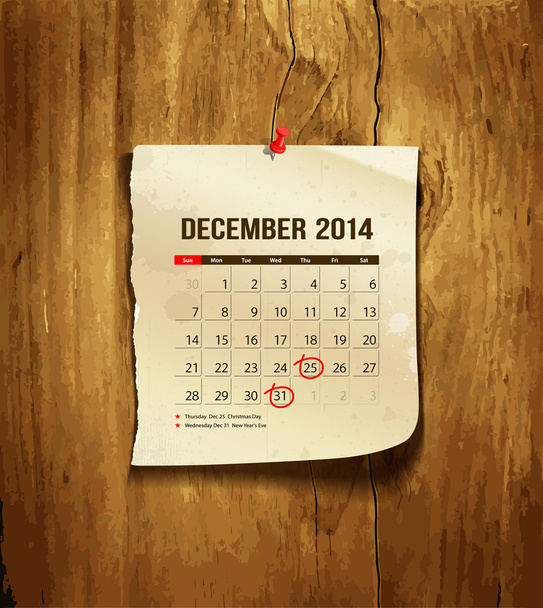 Календар грудня 2014
 - Вектор, зображення