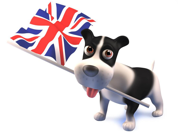 Cool Puppy pies posiada flagę brytyjską, ilustracja 3D - Wektor, obraz