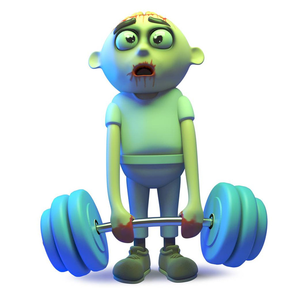 Estúpido monstruo zombi muertos vivientes ponerse en forma levantando pesas, 3d ilustración
 - Vector, imagen