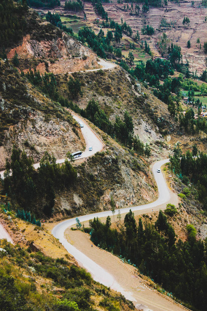Highway road in the mountains of the Sacred Valley in Peru - Photo, Image