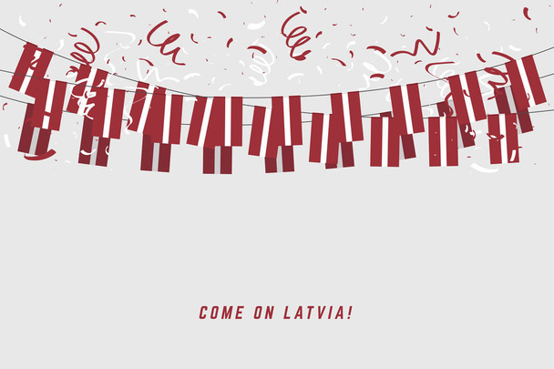 Vlajka Lotyšska Garland s konfety na bílém pozadí, zavěšení pro lotyšskou slavnost. - Vektor, obrázek