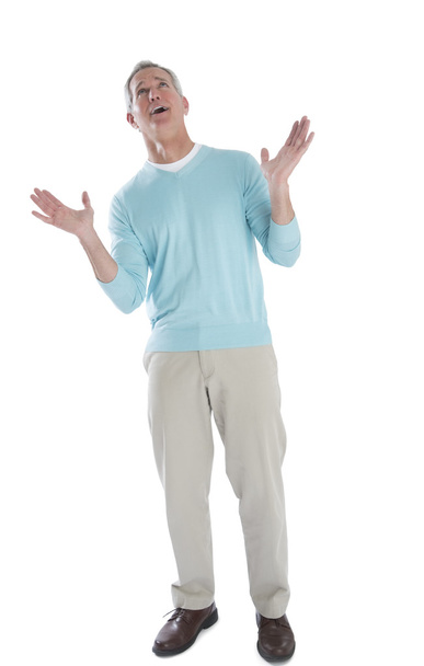 Shocked Man Looking Up Over White Background - Foto, Imagen