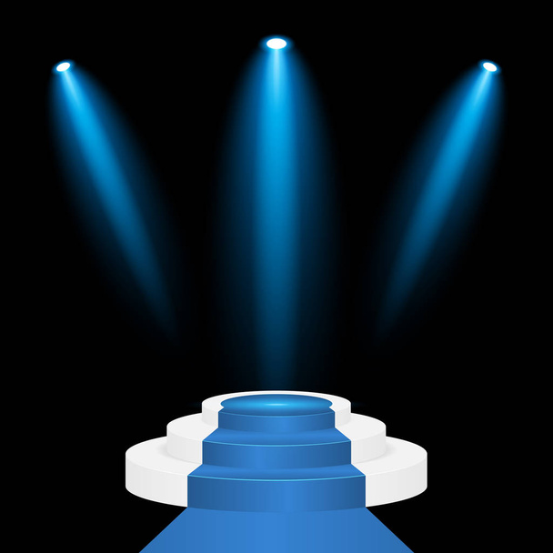 Blue carpet with blue spotlights on dark background - Vector, Image
