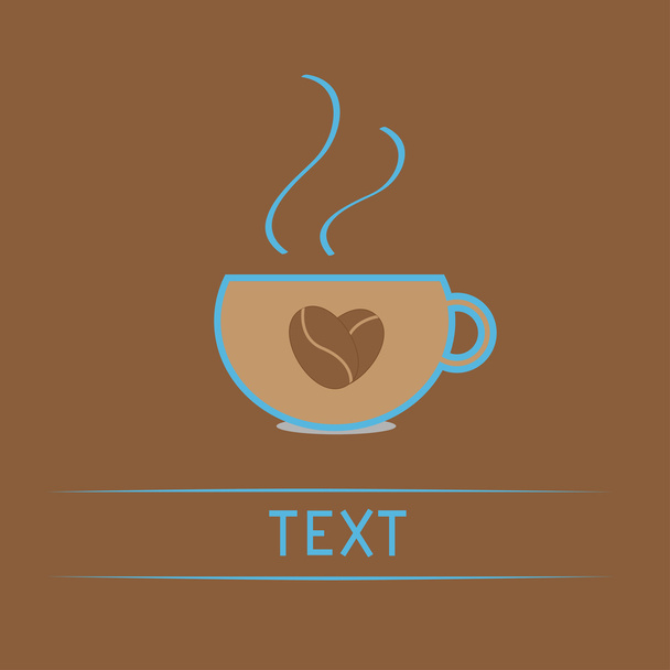 Teacup with coffee seeds heart. Love card - Vector, Image