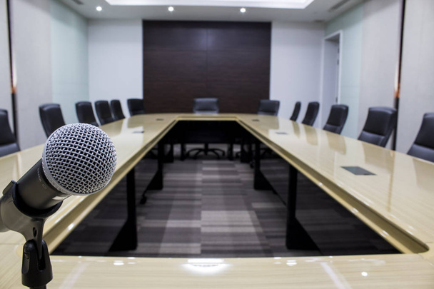 Microphone and modern table boardroom with chair black. luxuriou - Photo, Image