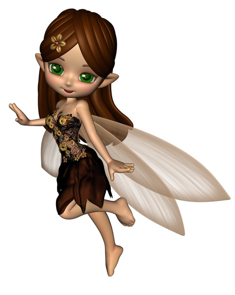Cute Toon Fairy в коричневом платье с золотым цветом
 - Фото, изображение
