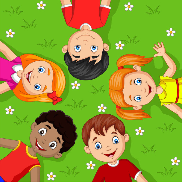 Wektor ilustracji dzieci Cartoon leżącego na trawie - Wektor, obraz