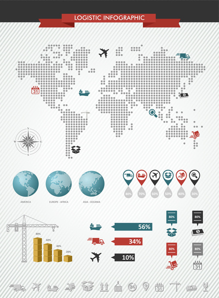 Shipping logistic infographic world map icons set illustration. - Vektör, Görsel
