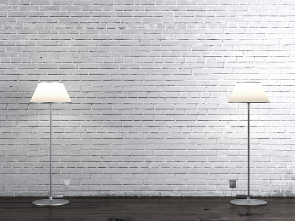 twee vloer lampen in baksteen kamer - Foto, afbeelding