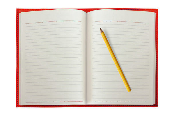 červený zápisník s tužkou - Fotografie, Obrázek