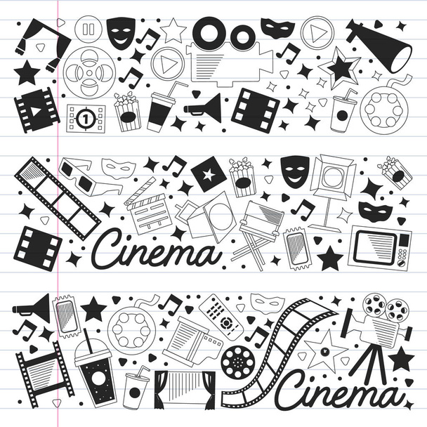 Vector pattern with cinema icons. Movie Theater, TV, popcorn, video clips, musical - Vector, imagen
