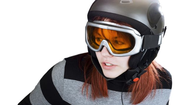 Redhead girl snowboarding - Фото, изображение