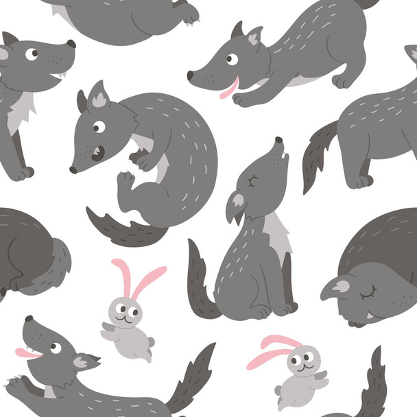 Векторный бесшовный рисунок ручной работы плоских забавных волков в разные
 - Вектор,изображение