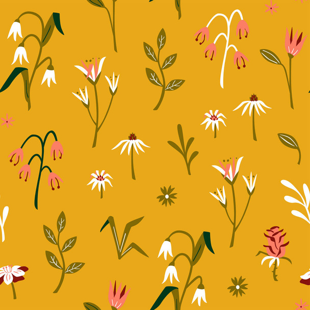 Wildblumen-Muster. Niedliche nahtlose Muster mit Blume.  - Vektor, Bild
