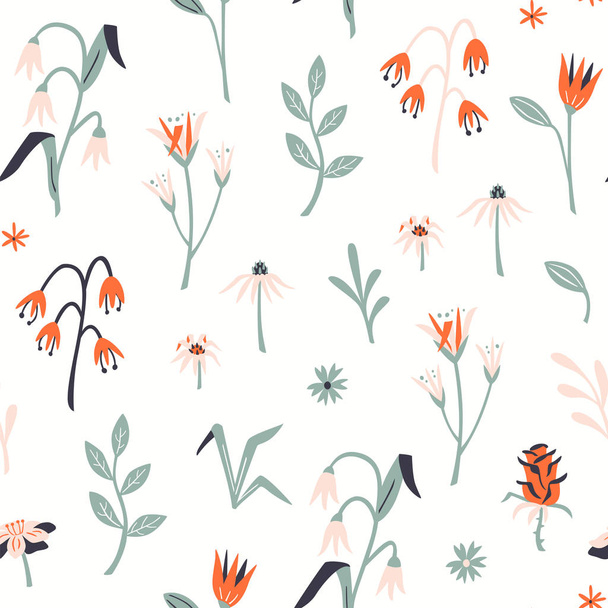 Seamless Colorful Floral Pattern with Flowers and Herbs.  - Vector, Image