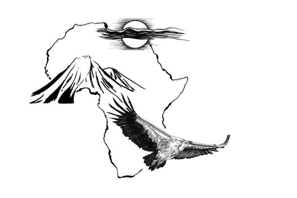 Abutre na África mapa de fundo com Kilimanjaro montanha e s
 - Foto, Imagem