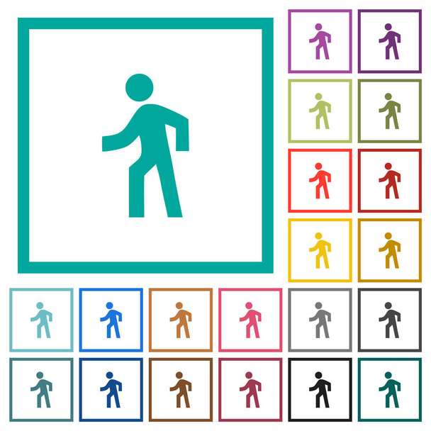 Człowiek chodzenie zostawiać płaski kolor ikony rezygnować kwadrant ramki - Wektor, obraz