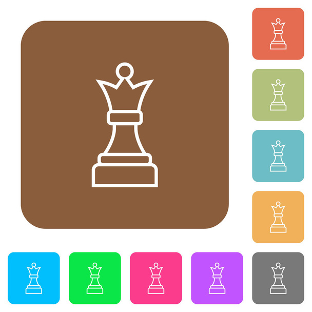 白いチェスの女王丸みを帯びた正方形のフラットアイコン - ベクター画像