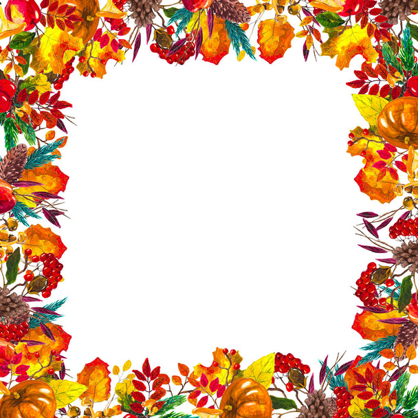 Autumn leaves border. Watercolor hand drawn frame - Фото, изображение