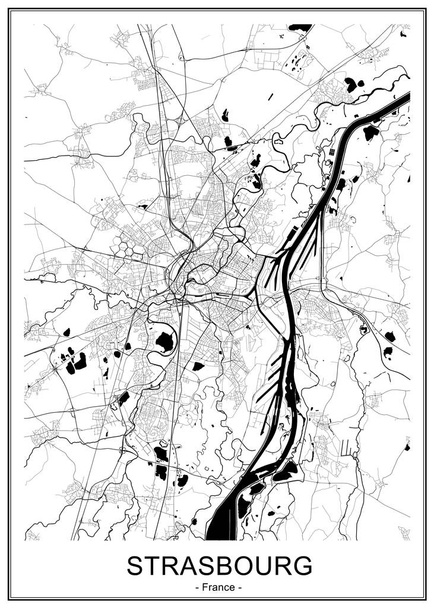 Karte der Stadt Straßburg, Frankreich - Vektor, Bild