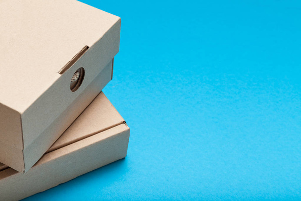 Deliver parcels box. Brown cardboard carton containers. Copy space for text. - Fotó, kép
