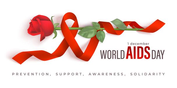 Κόκκινη κορδέλα του κόσμου βοηθά την ημέρα vector banner - Διάνυσμα, εικόνα