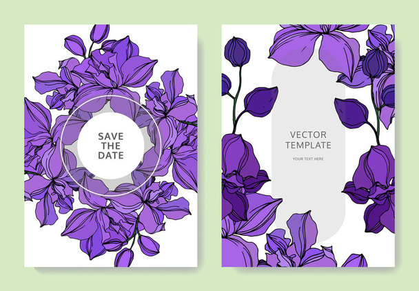 Vector Orchid floral botanical flowers. Black and white engraved ink art. Wedding background card decorative border. - Vetor, Imagem