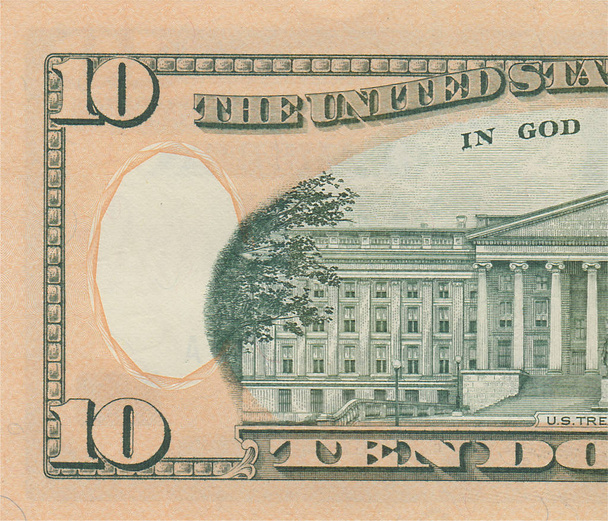 10 ドル紙幣 10 usd クローズ アップ マクロ、アレクサンダー ・ ハミルトンの肖像画、米国お金をクローズ アップ. - 写真・画像