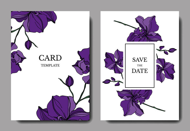 Vector Orchid flores botánicas florales. Tinta grabada en blanco y negro. Boda tarjeta de fondo borde decorativo
. - Vector, Imagen