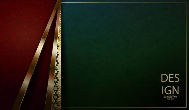 Design textural abstrato de tons vermelhos e verdes escuros com uma moldura e listras de cor dourada
 - Vetor, Imagem