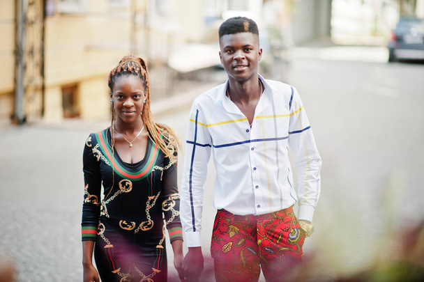 Handsome stylish african american couple posed at street togethe - Foto, Imagen