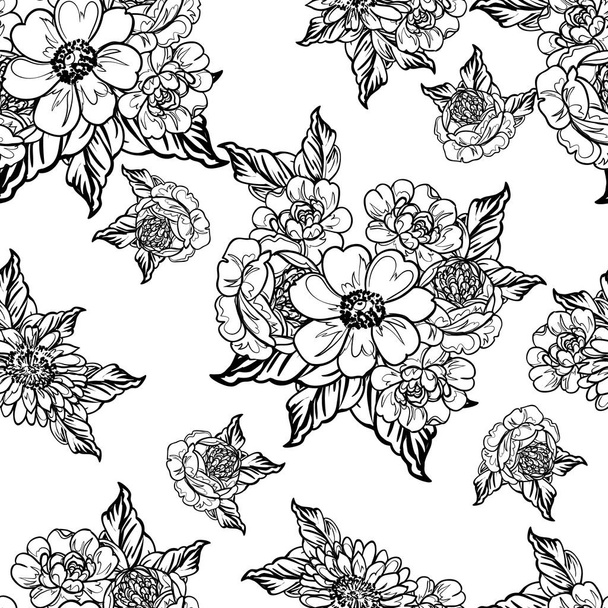 Seamless monochrome vintage style flowers pattern - Vektor, Bild