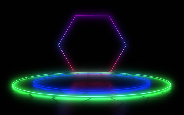 3D abstract background with neon light. 3d illustration - Photo, Image