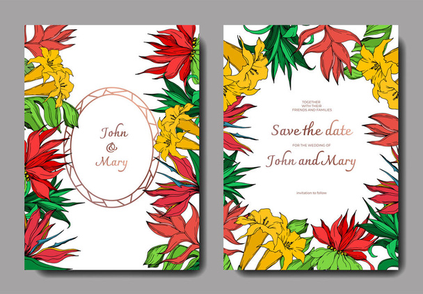 Vektor Palm Beach botanikai virágok. Fekete-fehér vésett tinta Art. Esküvői háttérkártya virág dekoratív határon. - Vektor, kép