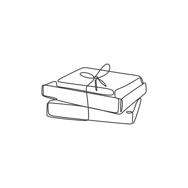 vector one line drawing of Stack of books. Educational Idea concept minimalist design. - Vector, imagen