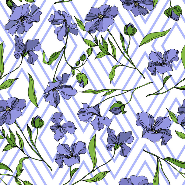 Vector Flax floral botanical flowers. Black and white engraved ink art. Seamless background pattern. - Вектор, зображення
