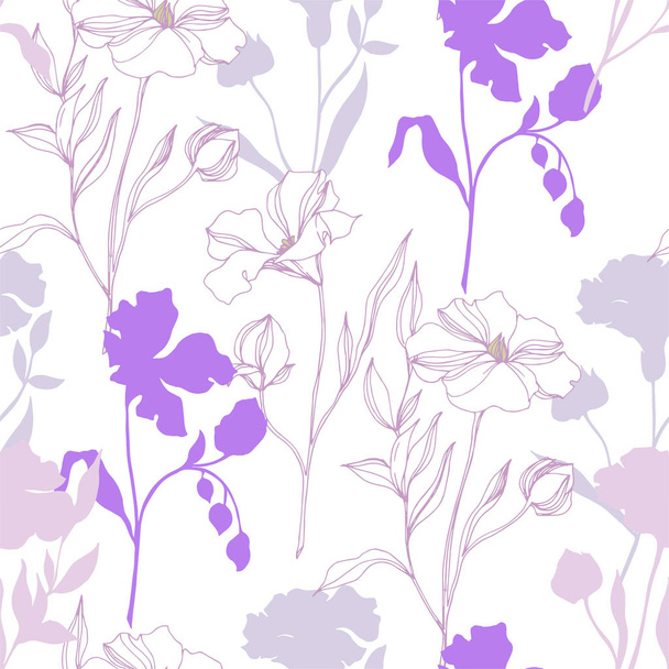 Vector Flax floral botanical flowers. Black and white engraved ink art. Seamless background pattern. - Vector, Image