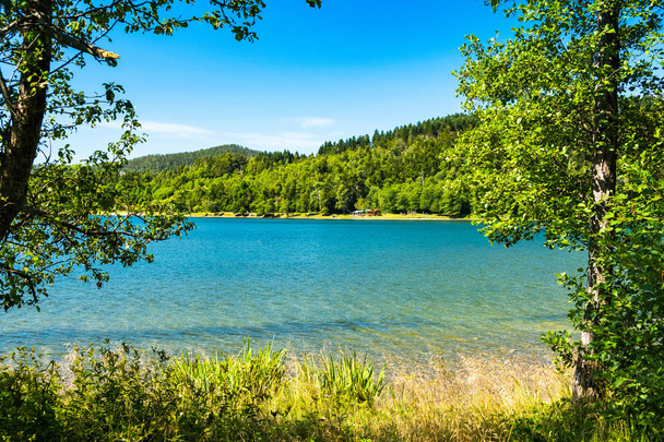 View of the beautiful lake Bajer in Gorski Kotar, Croatia, beautiful mountain resort - Photo, Image