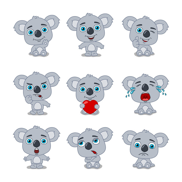 set of charming cartoon characters of koala bears with different poses and emotions  - Вектор,изображение