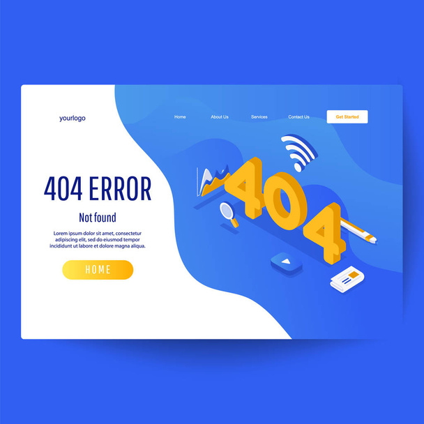 Plantilla de diseño para página web con error 404. Puede utilizar para banner web. Ilustración plana de vectores isométricos
 - Vector, imagen