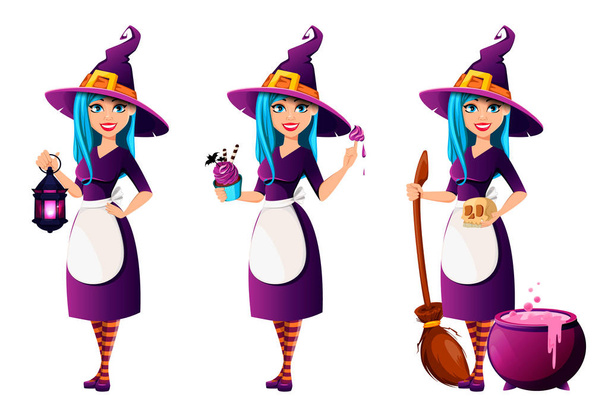 Halloween party. Beautiful lady witch - Vector, Image